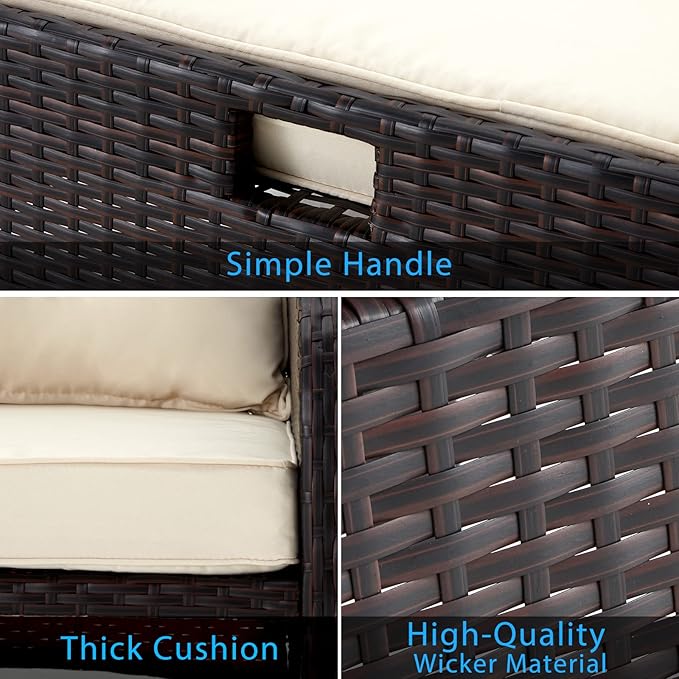 AVAWING 5 Pieces Patio Furniture Set, Outdoor Rattan Chairs with Tempered Glass Coffee Table, Ottomans & Soft Cushions, Wicker Conversation Bistro Set for Garden, Deck, Balcony, Poolside(Khaki)