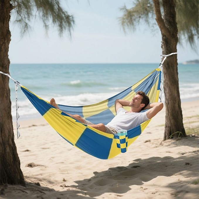 Yellow and Blue Checkerboard 330lb Capacity Hammocks for Camping with Portabl Carry Bag Indoor Hammock for Patio Backyard Lounge Base para ir de Camping