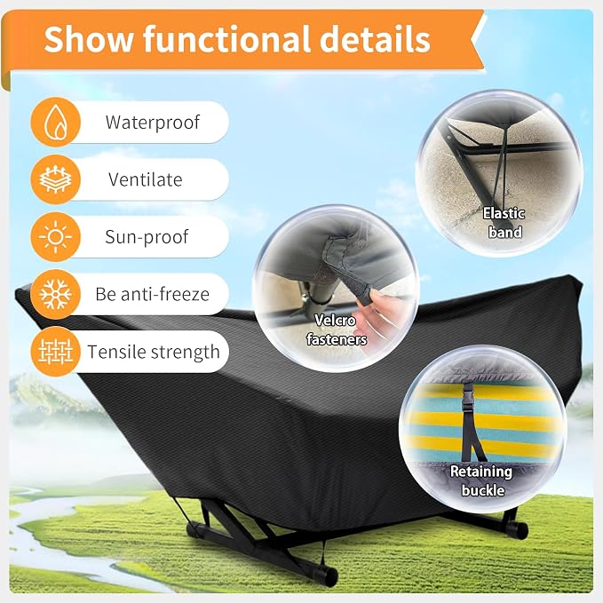 Hammock Cover Waterproof,Outdoor Hammock Covers with Elastic Ropes,Adjustable Buckle and Zip,420D Oxford HammockBeds Cover for Garden,Patio,Beach Hammocks Stand (Black, 16-17FT)