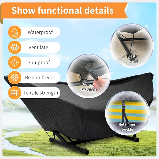Hammock Cover Waterproof,10-15FT Outdoor Hammock Covers with Elastic Ropes,Adjustable Buckle and Zip,420D Oxford HammockBeds Cover for Garden,Patio,Beach Hammocks Stand (Black, 9-10FT)