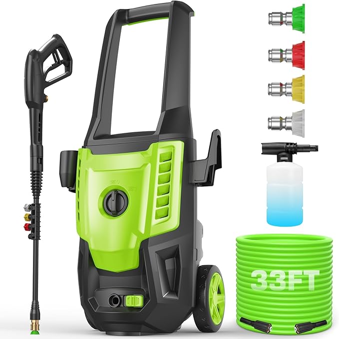 5000PSI Pressure Cleaner, High Power Cleaner Machine, with 4 Nozzle and Soap Bottle for Cars/Fences/Driveways/Home/Patios (Grass)