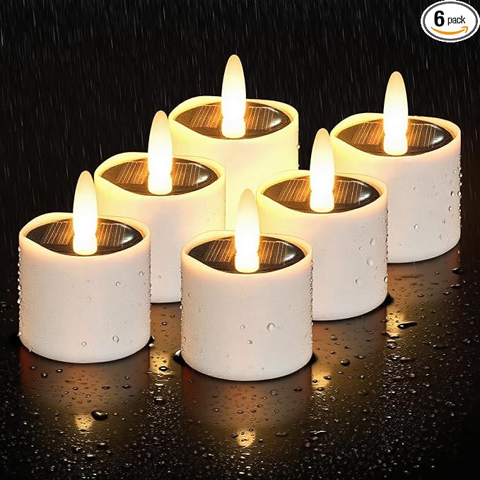HL Solar Tea Lights Outdoor Waterproof,6PCS 2.4''x2'' Flickering Flameless Candles, Dusk to Dawn Rechargeable Battery LED Votive Tea Lights for Lantern, Garden, Camping, Home Decor (Warm White)