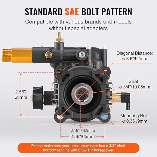 VEVOR Pressure Washer Pump, 3/4" Shaft Horizontal, 3500 PSI, 2.5GPM, Replacement Power Washer Pumps Kit with 5 Nozzles, Hardware and Siphon Tube, Compatible with Simpson, Honda, Troy-Bilt, Generac