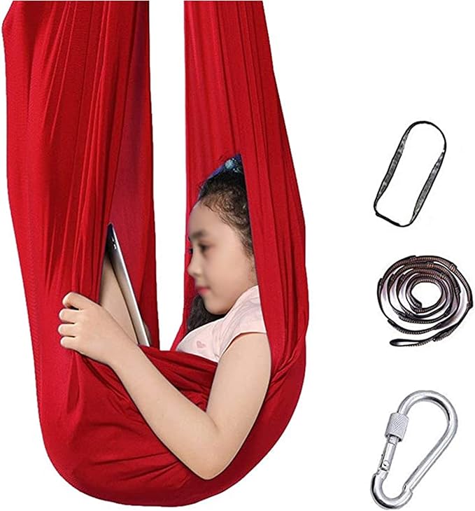 Nylon Swing Hammock Indoor Therapy Sensory Swings Cuddle Hammock with Special Needs for Children Kids Games Autistic (Color : Dark Green, Size : 100 x 280 cm)
