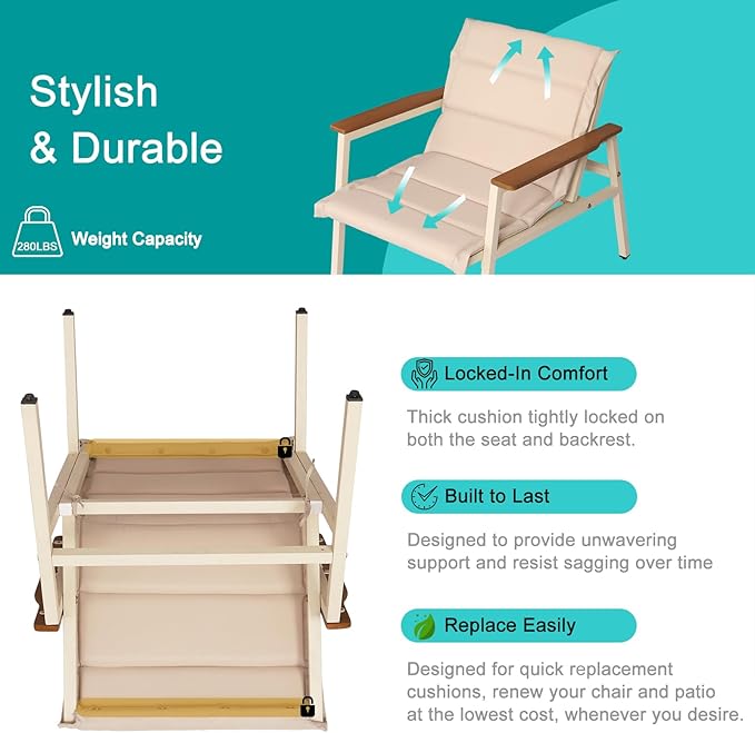 Suntone 4 Pieces Outdoor Patio Furniture Set, Garden Patio Conversation Sets with Padded Suspended Cushion, Outdoor Furniture Set for Lawn Backyard Balcony, Beige