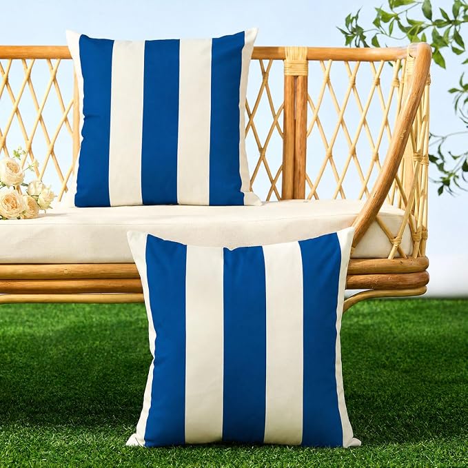 Allorry Outdoor Pillow Covers 16x16 Royal Blue Striped Outdoor Decor 007N16 | Striped Pillow Covers|for Spring Summer Outdoor Waterproof Garden Patio Furniture Sofa Bed Home Decor
