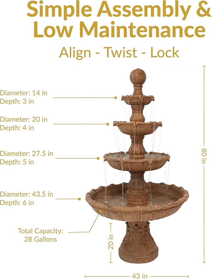 Sunnydaze 80-Inch H Outdoor Water Fountain with Ball Top - Large Tiered Water Feature for the Patio or Backyard