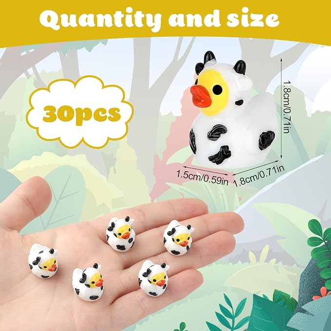 30 Pcs Cow Ducks, Mini Cow Resin Ducks Bulk | Cute Cow Print Duck, Funny Cow-Printed Resin Duck Figurines for Birthday Party Favors Landscape Decorations (Cow Duck)