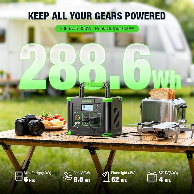 GRECELL 330W Portable Power Station 288.6Wh Solar Generator with USBC PD 60W, 120V Outlet Perfect for Camping, Outdoor Trips, Home Backup & Travel