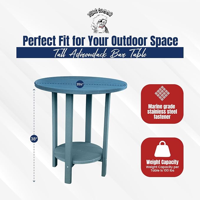 Phat Tommy Round Bar Height Patio Table - Outdoor Bar Table - Balcony Height Patio Furniture for Your Deck - Poly Outdoor Furniture, Green