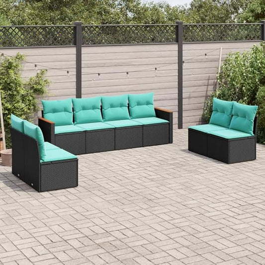 8 Piece Patio Sofa Set with Cushions, Outdoor Sofa Sets Outdoor Dining Sets Porch Furniture Set Patio Conversation Set for Exhibition Poolside Garden Negotiation Area Black Poly Rattan