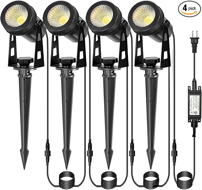 CPLIRIS Outdoor Landscape Lighting, LED Spot Lights Kit for Garden, Yard, House, Lawn, Tree, Flags, Fence Use, Warm White 2700k-3300k, IP67 Waterproof & Connectable - 4 Pack