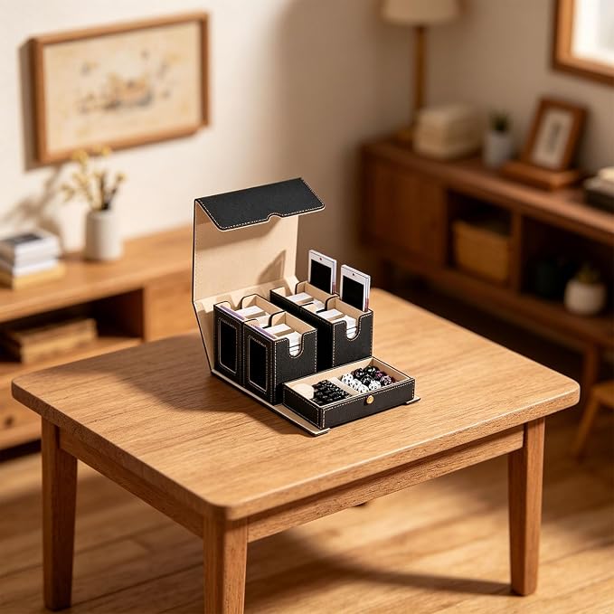 Card Storage Box with Holders and Dices Tray Multifunctional Deck Organizers with Removable Dividers Portable Carrying Organisers Case