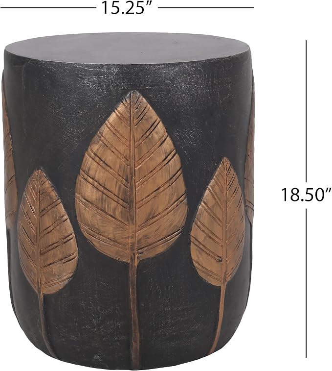 WILLIAMSPACE ø15.25 Concrete Side Table Black End Table for Outdoor, Modern Light Travertine Finish Magnesium Oxide Tapered Side Table Small Drum Coffee Table for Living Room, No Assembly, Beige