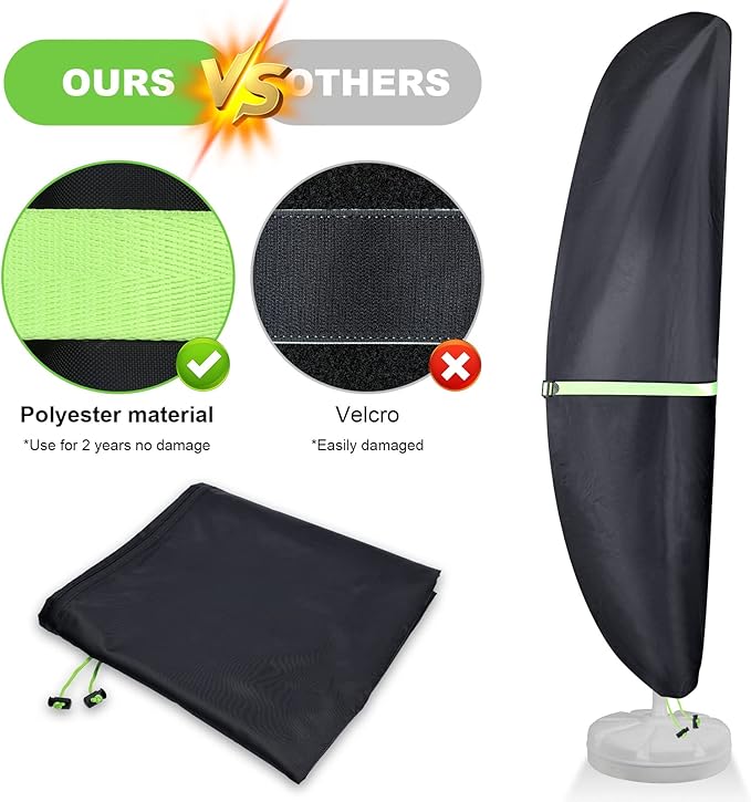 Cantilever Patio Umbrella Cover with Push Rod - Waterproof Patio Parasol Covers with Zipper for 9ft to 13ft Offset Outdoor Umbrellas