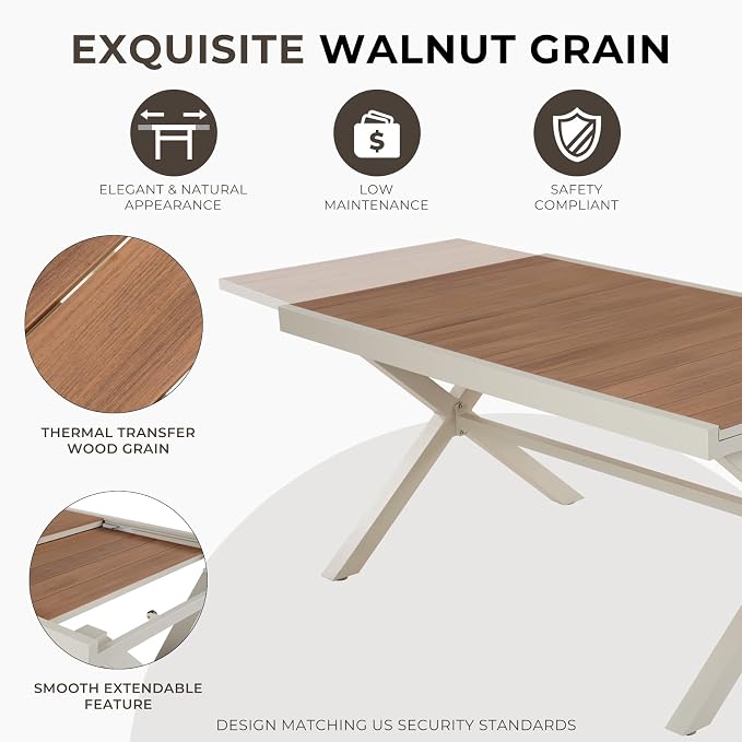 Grand patio 11-Piece Outdoor Dining Set, 10 Extra-Wide Folding Chairs & 1 Rectangle Expandable Table for 6-8 Person, Sling Mesh Patio Chairs with Wood Grain Table for Yard, Poolside, Deck, Apricot