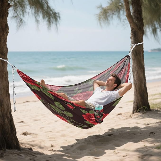 Hammocks for Outside Rose Flower Camping Hammock Portable Hammocks with Tree Straps and Carry Bag Camping Accessories for Hiking Beach Outdoor