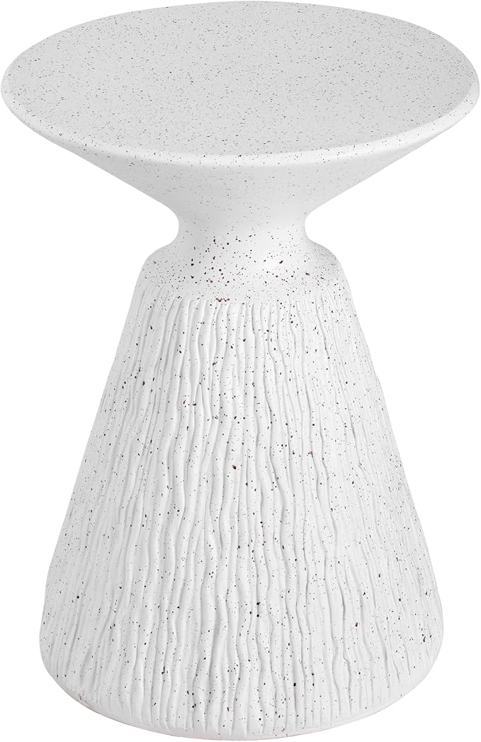 Outdoor White Marble Retro Speckled Textured All-Weather MGO Side Table – Indoor End Table for Home, Office, Living Room & Patio Decor (white-23)