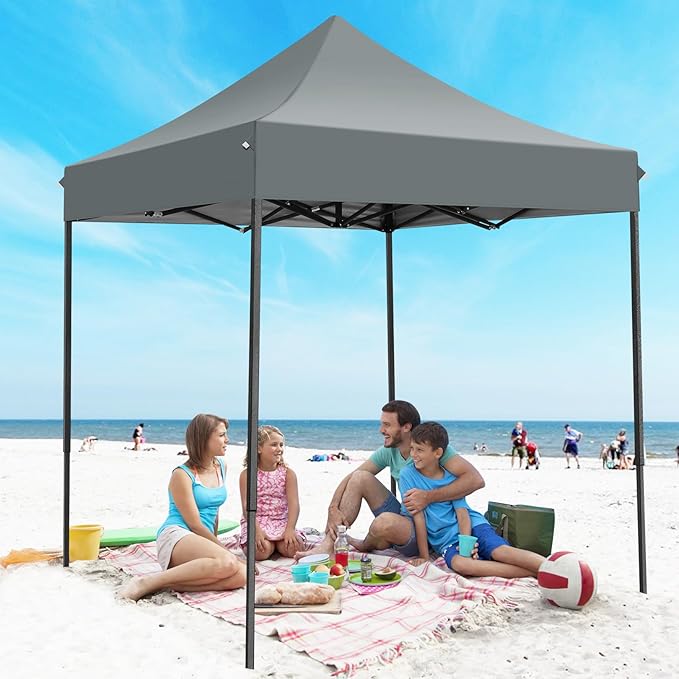 COBIZI 6.6x6.6 Heavy Duty Pop up Canopy Tent Without Sidewalls, Easy Set-up Commercial Outdoor Party Tent, 100% Waterproof Wedding Canopy Gazebo, 3 Height Adjustable with Carry Bag, Gray