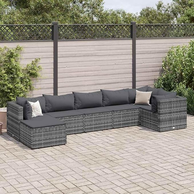 Patio Furniture Sets,Outdoor loveseat,Patio Conversation Sets,7 Piece Patio Lounge Set with Cushions Gray Poly RattanSuitable for Patio, Garden, Gazebo Low
