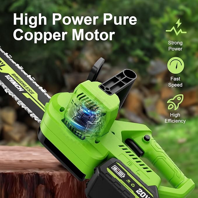 Electric Chainsaw Cordless, 12" Electric Chain Saws, 20V Battery Power Chain Saw, Mini Cordless Chainsaw with 4.0Ah Battery and Charger