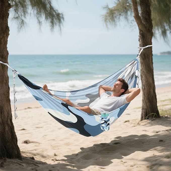 Camouflage Blue 330lb Capacity Outdoor Hammock with Hanging Rope Swing Hammock for Outside Beach Patio Garden amacas para patios con Base de adultos