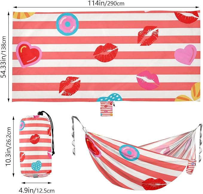 Red White Striped Heart Lip Summer 330lb Capacity Hammocks for Camping Rope Hammock for Outside Patio Garden Bases para hamacas para adultos