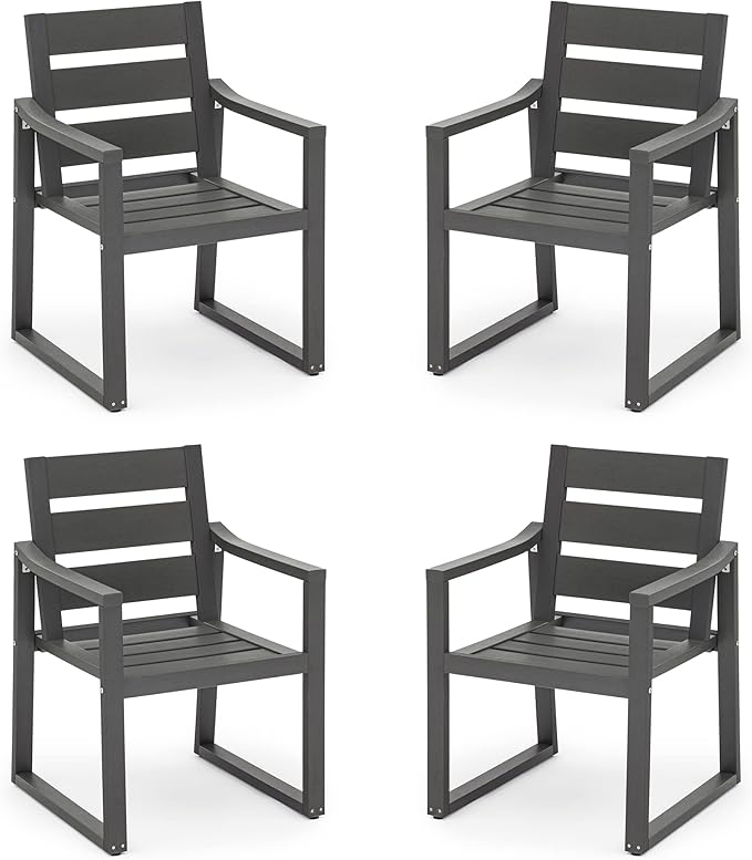 Cozyman HDPS Outdoor Dining Chairs Set of 4, 350LBS, Patio Dining Chairs with Armrest, All Weather Outdoor Kitchen Chairs with Square Frame Legs for Outdoor Indoor, Lawn, Garden, Backyard, Dark Gray
