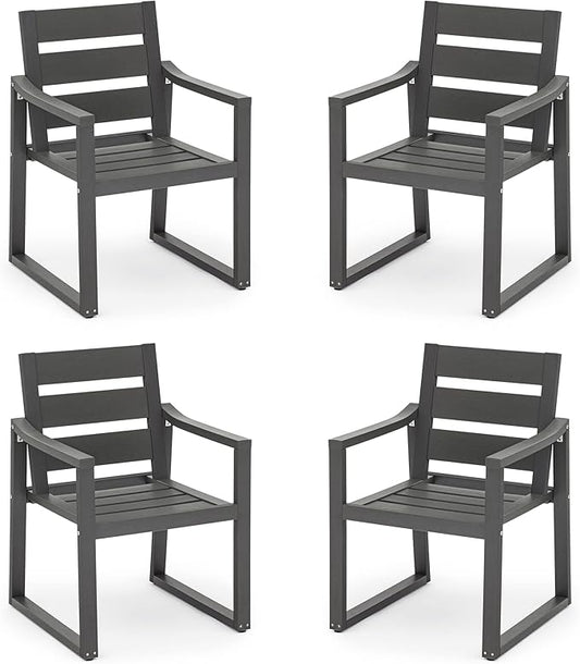 Cozyman HDPS Outdoor Dining Chairs Set of 4, 350LBS, Patio Dining Chairs with Armrest, All Weather Outdoor Kitchen Chairs with Square Frame Legs for Outdoor Indoor, Lawn, Garden, Backyard, Dark Gray