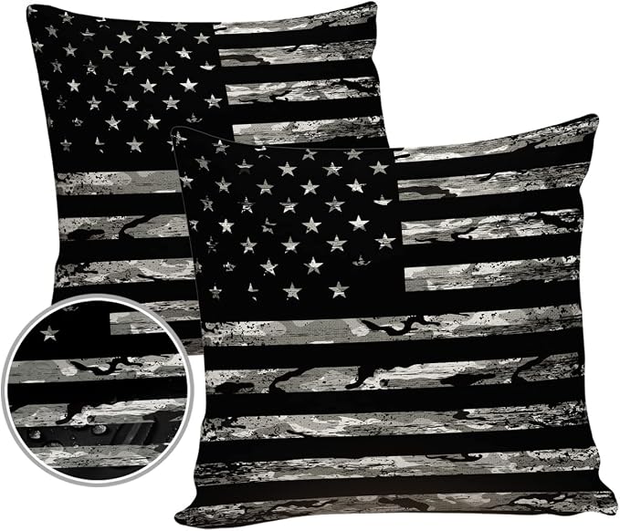 Outdoor Pillows 26x26 Waterproof Outdoor Pillow Covers, Camo Polyester Throw Pillow Covers Garden Cushion Decorative Case for Patio Couch Decoration Set of 2, America US Flag