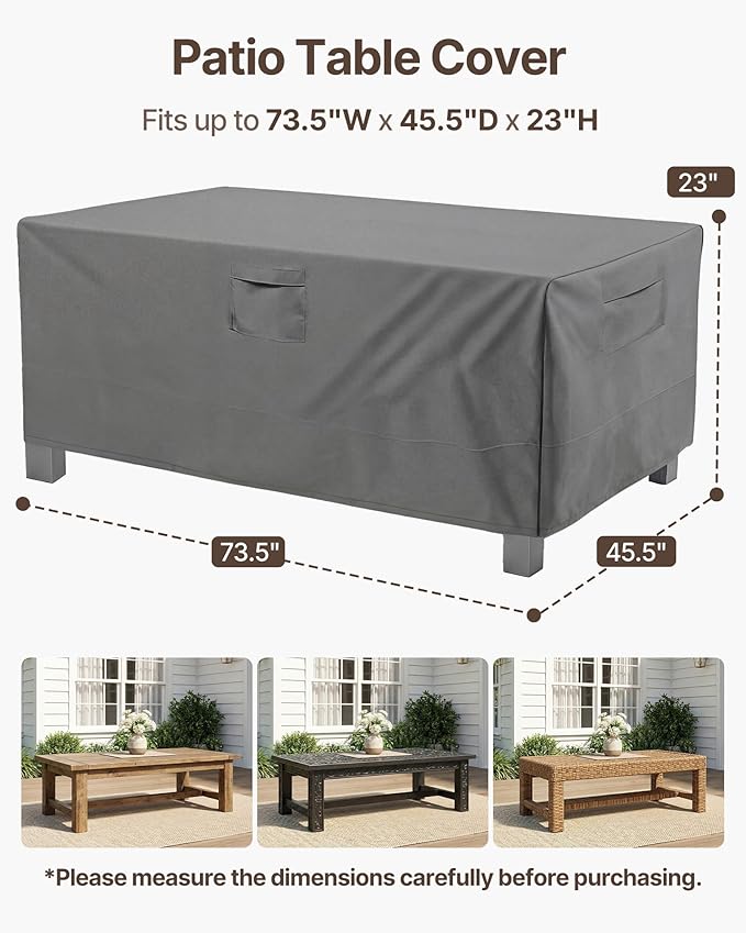 Vailge Rectangular/Oval Patio Table Cover, Heavy Duty and Waterproof Outdoor Lawn Patio Furniture Covers, Large Grey
