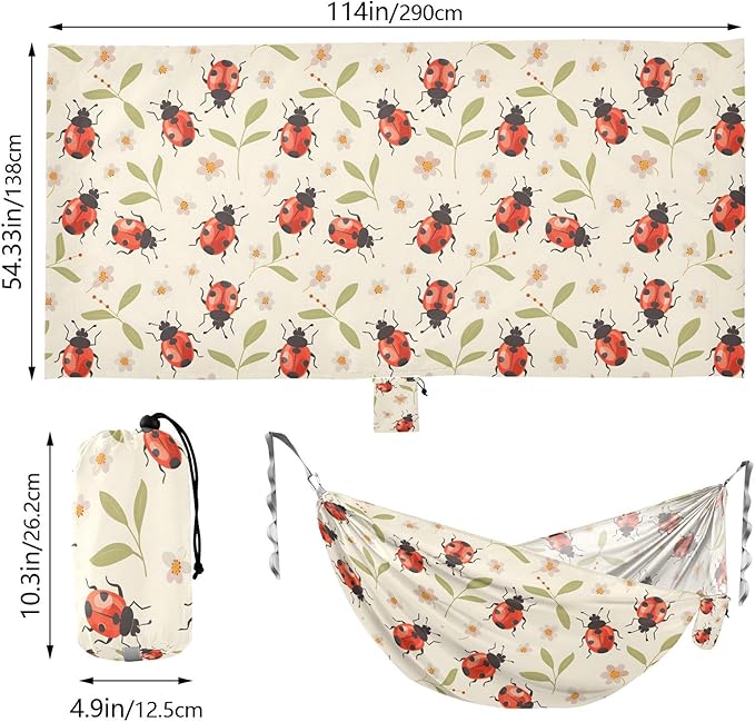 Camping Hammock Outdoor Hammocks for Outside Lady Bugs Off-White Beach Trees Portable Lightweight with Pockets Tree Straps Indoor Small