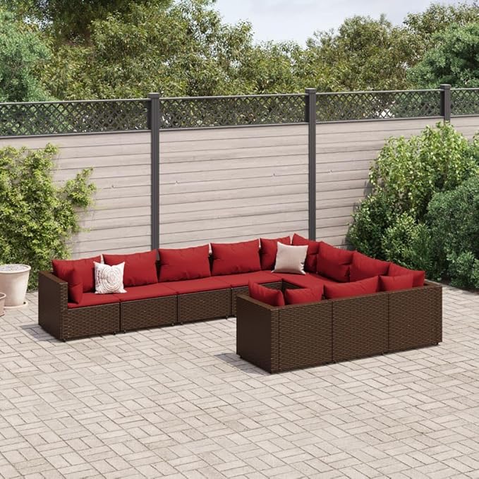 Patio Furniture Sets,Outdoor loveseat,Patio Conversation Sets,10 Piece Patio Sofa Set with Cushions Brown Poly RattanSuitable for Patio, Garden, Gazebo Low