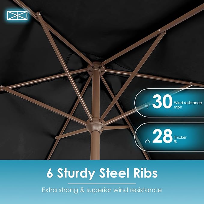 GREENVINES 6.5X10 FT Rectangular-Patio-Umbrella | Outdoor-Table-Umbrellas | 6 Sturdy Steel Ribs | Push Button Tilt & Crank | Waterproof | Market Umbrella | for Pool Backyard Garden Deck | Black