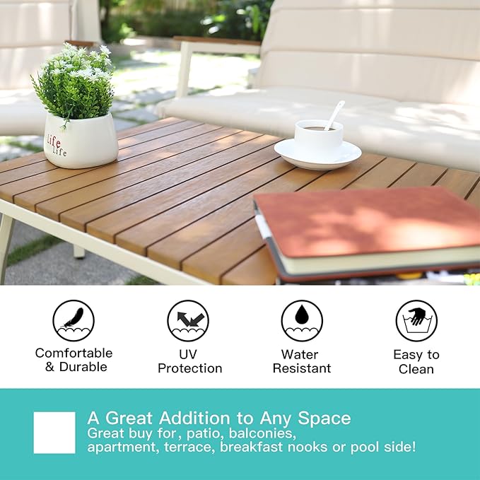 Suntone 4 Pieces Outdoor Patio Furniture Set, Garden Patio Conversation Sets with Padded Suspended Cushion, Outdoor Furniture Set for Lawn Backyard Balcony, Beige
