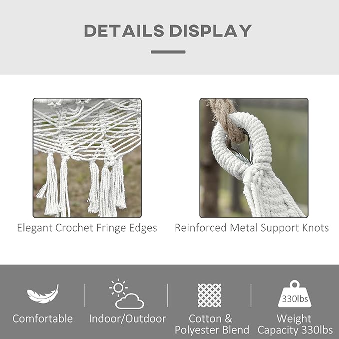 Backyard Hammock with Tassels,Max 330lbs,Bohemian Hammock with Carrying Bag, Indoor Outdoor Tree Hammock for Porch, Backyard, Camping, Beach, Yard, Bedroom, Patio, Porch