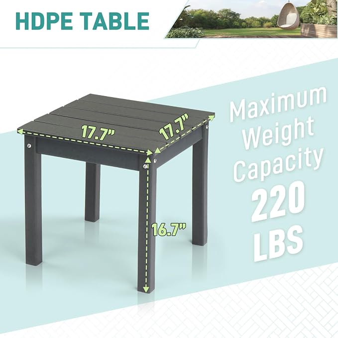 Outvita Outdoor Side Table, HDPE Adirondack Small End Tables Weather Resistant Patio Furniture for Backyard Poolside Porch Balcony