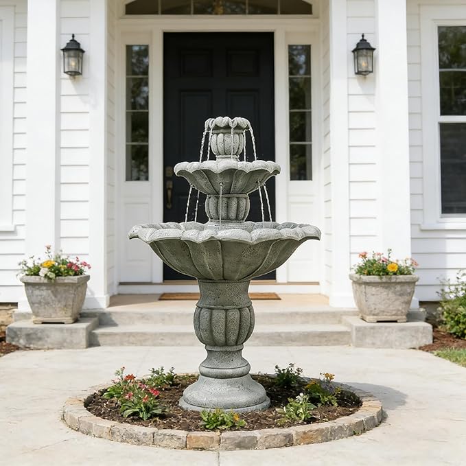 Naturefalls 39.5" Water Fountain Outdoor - Large Waterfall Fountain Outside, 3-Tiers Cascading, Fiber Reinforced Concrete, Indoor and Outdoor Fountain for Garden, Patio, Backyard, Lawn, Yard Decor