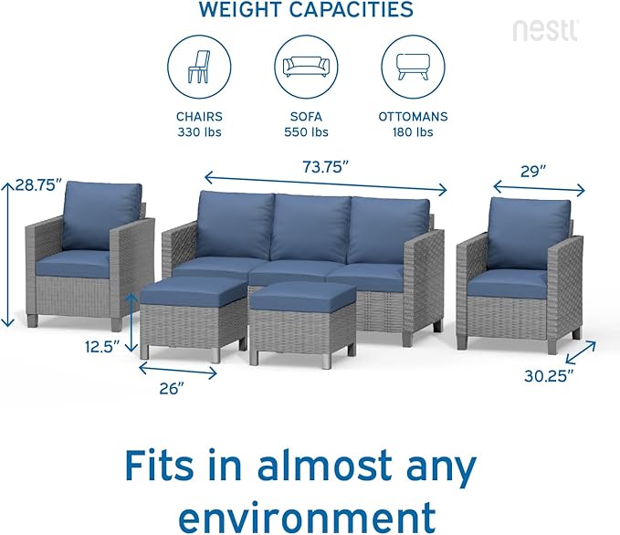 Nestl Patio Furniture Set - Outdoor Patio Furniture Sets, Patio Sectional Furniture Set, 5 Piece Patio Furniture Sets, Patio Conversation Sets, Brown Wicker Patio Furniture Sets with Beige Cushions