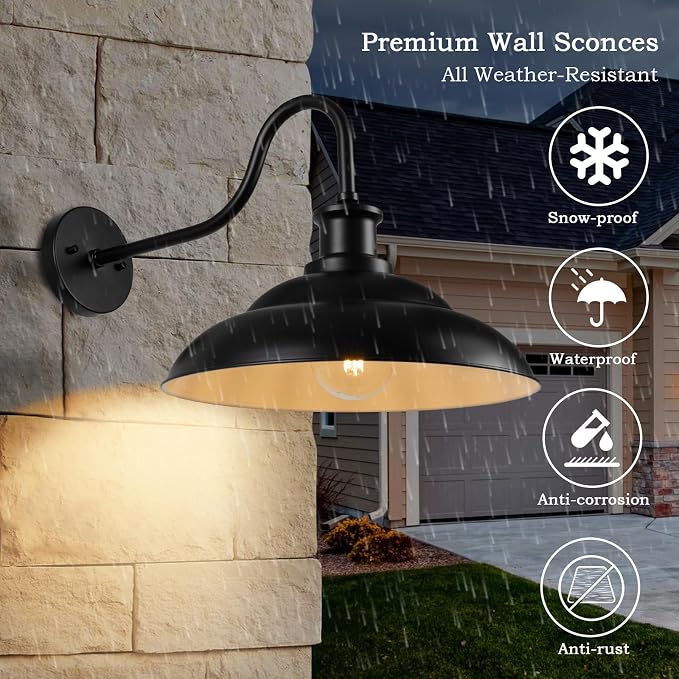 Outdoor Barn Light Fixture, 16 Inch Dome Large Wall Sconce Farmhouse Exterior Wall Mount Light for House Garage Patio Doorway