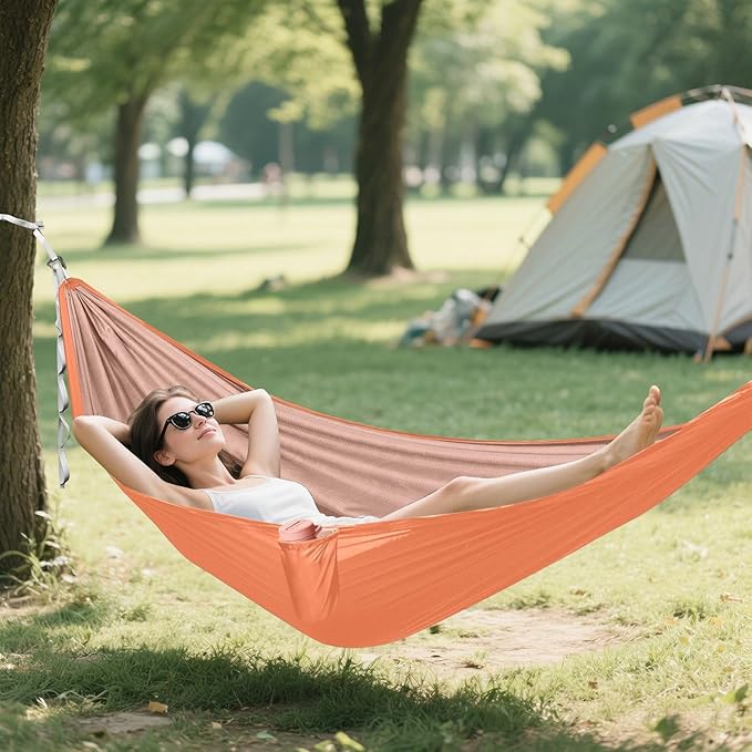 Orange Solid Color Pure Plain 330lb Capacity Outdoor Hammock with Tree Straps Backyard Hammock for Indoor Outdoor Patio hamaca para acampar