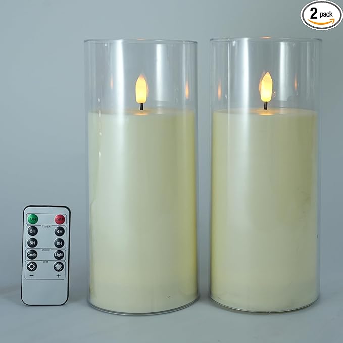 Niceme 9” x 4” Large Waterproof Outdoor Flameless Candles with Remote Control Timer, Flickering LED Pillar Candles Battery Operated for Indoor Outdoor Lanterns Patio Porch Decor, Long Lasting Set of 2
