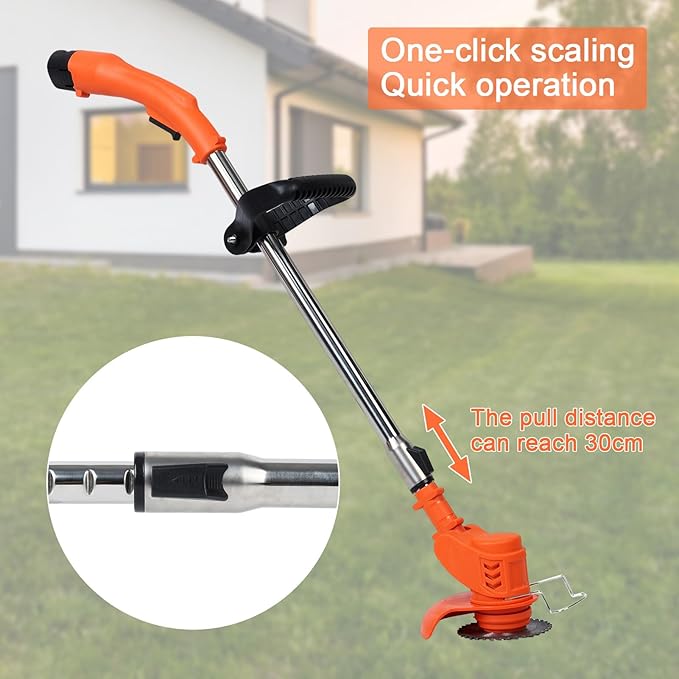 Cordless String Trimmer with Fast Charger, 2 X 2.1Ah Battery Powered Weed Wacker with Auto Line Feed, 21V Weed Eater, Lawn Edger, Cordless Grass Trimmer/Wheel Edger/Mini-Mower/Brush Cutter (Red A)