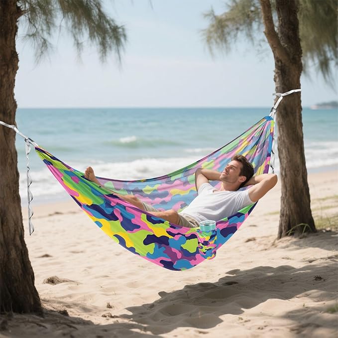 Portable Single Hammock Colorful Camouflage Pattern Garden Yard Outdoor Hammocks