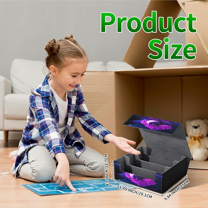 Large Card Deck Box for MTG, Fits 1200+ Sleeved Cards, PU Leather Storage Case with Strong Magnetic Closure, Multiple Colors for TCG CCG Baseball Card Collections, Purple Moon Tree