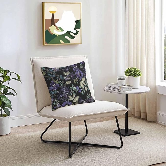 Purple Green Flower Leaf on Black Outdoor Pillow Covers 18x18in Pack of 2 Waterproof Pillowcase Retro Plant Oil Painting Decorative Throw Cushion Case for Patio Couch Sofa