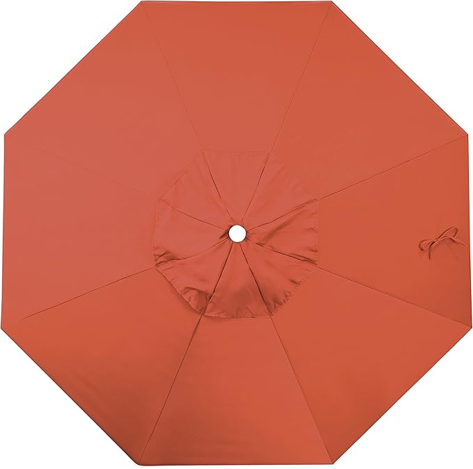 California Umbrella 9' Round Aluminum/Fiberglass Umbrella, Push Open, White Pole, Olefin Sunset Fabric