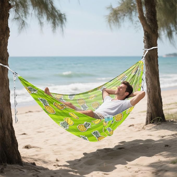 Camping Hammock Outdoor Hammocks for Outside Banana Pineapple Green Beach Trees Portable Lightweight with Pockets Tree Straps Indoor