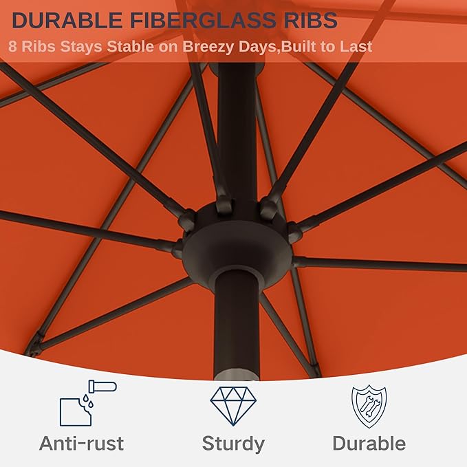 9ft Patio Umbrella with Push Button Tilt and Crank,Outdoor Market Table Umbrella UV Protection 8 Sturdy Ribs for Backyard,Garden,Pool,Deck(Orange)