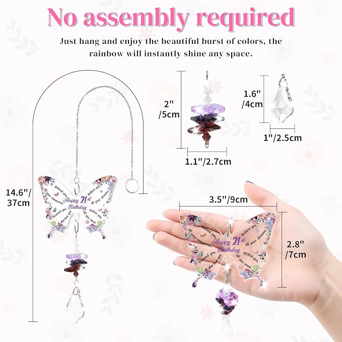 Funnli 21st Birthday Gifts for Girls Her Women Crystal Suncatcher, 21st Birthday Decorations, 21 Year Old Bday Gift for Friends Sister Daughter Window Hangings Home Decoration